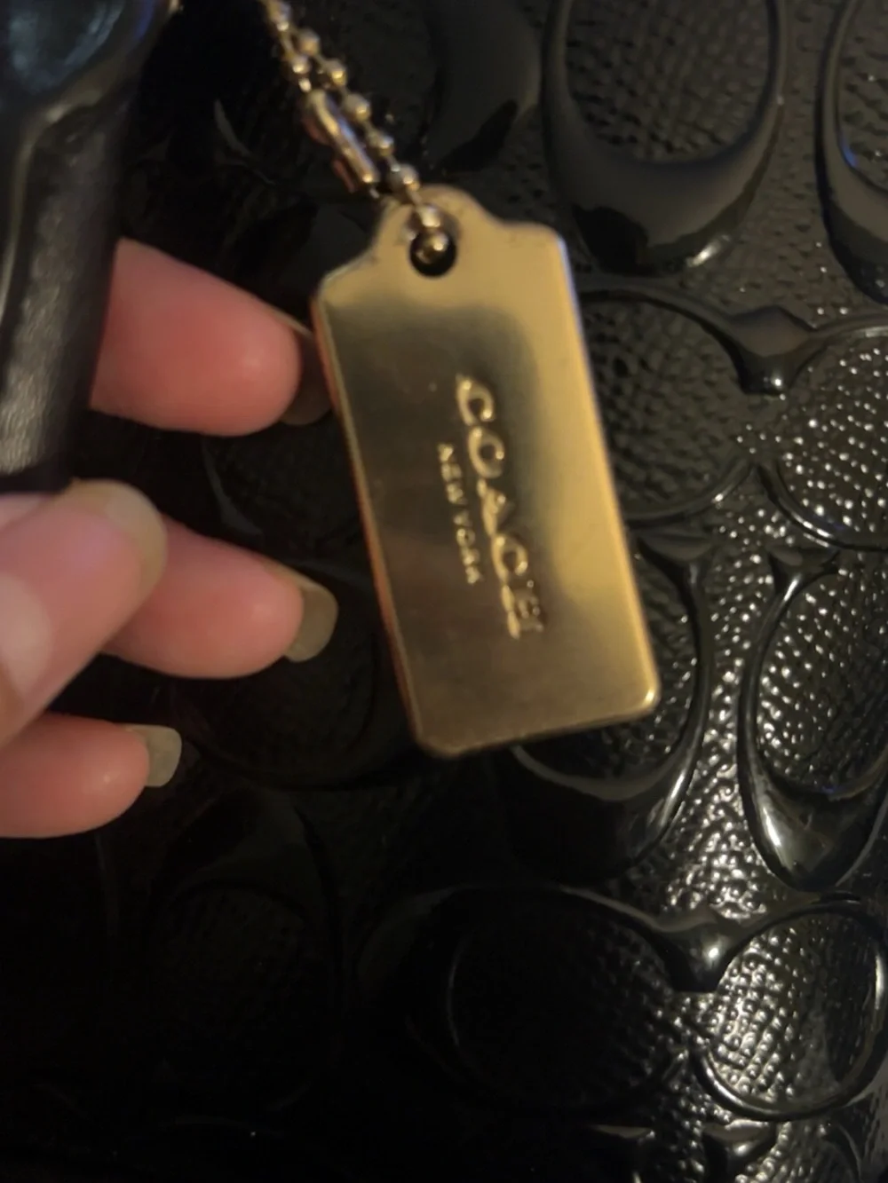COACH Black Patent Signature Dome Satchel with Gold Hardware